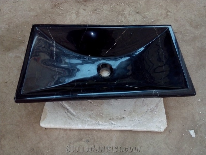 Nero Marquina Marble Rectangle Basins Manmade Stone Basin