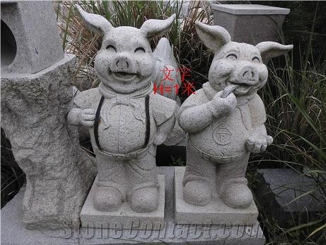 China Grey Granite Carving Animal Pig Sculptures & Statues,Exterior Decoration,Wholesaler,Quarry Owner-Xiamen Songjia