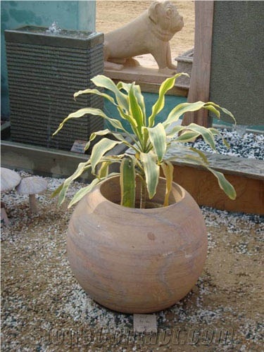 Multicolor Stone Flower Pot, Jaipur Rainbow Sandstone Flower Pot