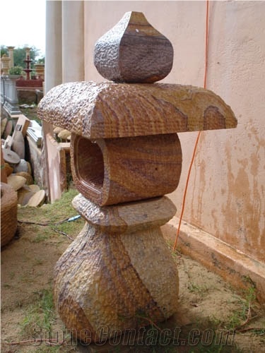 Multicolor Stone Garden Lamp, Rainbow Sandstone India Lanterns