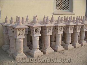 Pink Stone Garden Lamp, Dholpur Pink Sandstone India Lanterns
