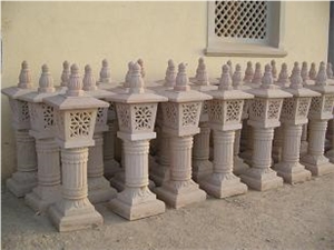 Pink Stone Garden Lamp, Dholpur Pink Sandstone India Lanterns