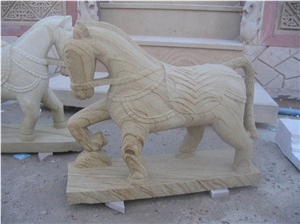 Stone Animal Statue, Teak Wood Sandstone Sculpture