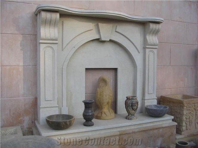 Stone Fireplace, Mint White Sandstone Fireplace