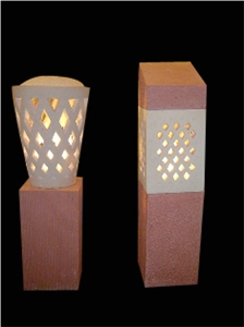 Stone Garden Lamp, Agra Red Sandstone India Lanterns