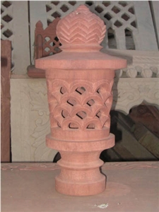 Stone Garden Lamp, Agra Red Sandstone India Lanterns