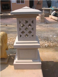 Stone Garden Lamp, Bansi Pink Sandstone India Lanterns