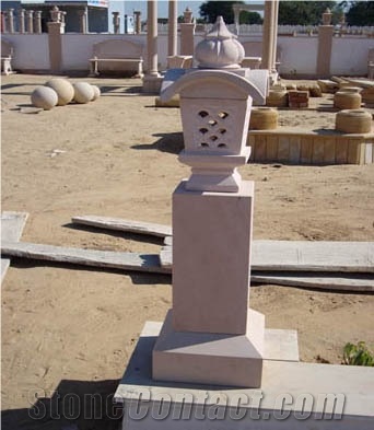 Stone Garden Lamp, Bansi Pink Sandstone India Lanterns