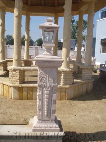 Stone Garden Lamp, Bansi Pink Sandstone India Lanterns