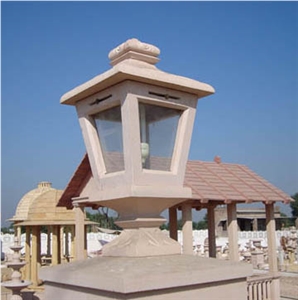 Stone Garden Lamp, Bansi Pink Sandstone India Lanterns