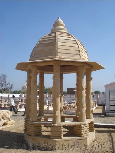 Teak Wood Yellow Sandstone Gazebo