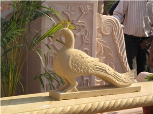 Yellow Stone Animal Statue, Teak Wood Sandstone Sculpture & Statue