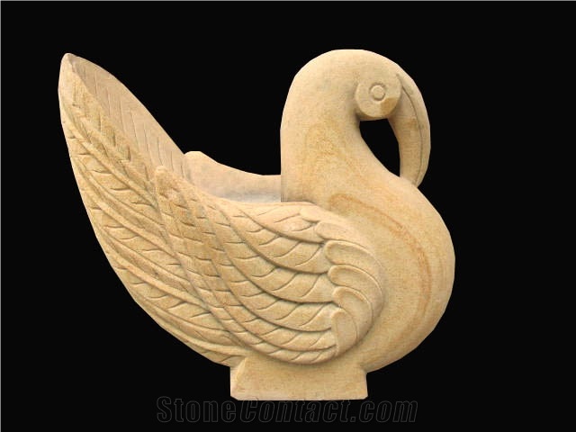 Yellow Stone Animal Statue, Teak Wook Sandstone Sculpture & Statue