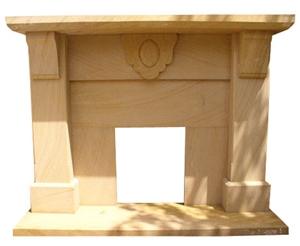 Yellow Stone Fireplace, Teak Wood Sandstone Fireplace