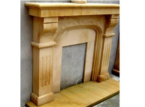 Yellow Stone Fireplace, Teak Wood Sandstone Fireplace