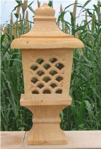 Yellow Stone Garden Lamp, Teak Wood Sandstone India Lanterns