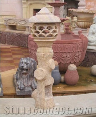 Yellow Stone Garden Lamp, Teak Wood Sandstone India Lanterns
