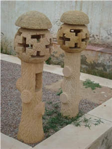 Yellow Stone Garden Lamp, Teak Wood Sandstone India Lanterns
