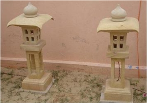 Yellow Stone Garden Lamp, Teak Wood Sandstone Lanterns India