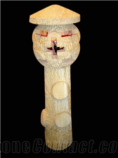 Yellow Stone Garden Lamp, Teak Wood Sandstone Lanterns