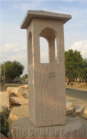 Yellow Stone Garden Lamp, Teak Wood Sandstone Lanterns
