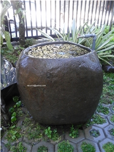 Big Pot River Stone, Grey Travertine Indonesia Flower Pot
