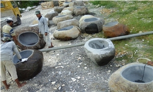 Big Pot River Stone, Grey Travertine Indonesia Flower Pot