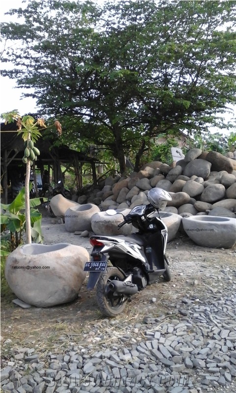 Big Pot River Stone, Grey Travertine Indonesia Flower Pot