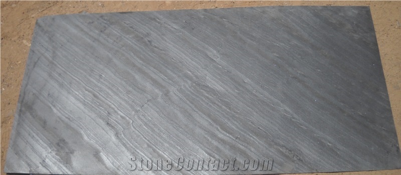 Ocean Black Slate Thin Veneer, Line Black Flexible Stone Veneer