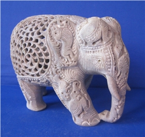 Hand Carved Soapstone Elephant with Baby Inside Statue
