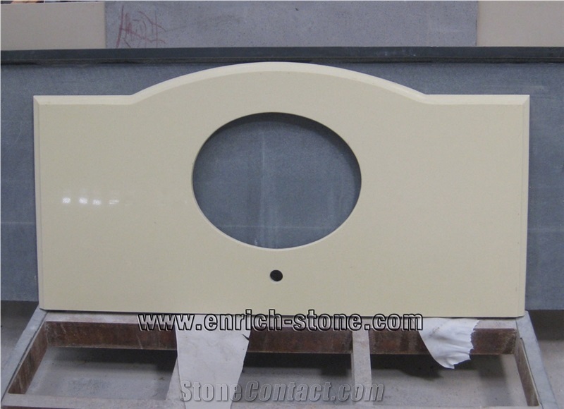 Beige Artificial Quartz Stone Bathroom Vanity Top,Quartz Stone Custom Vanity Top with Cabinet