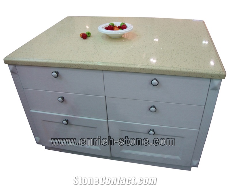 Beige Quartz Stone Kitchen Island Top with Cabinet