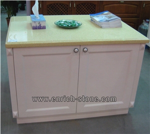 Beige Quartz Stone Kitchen Island Top with Cabinet