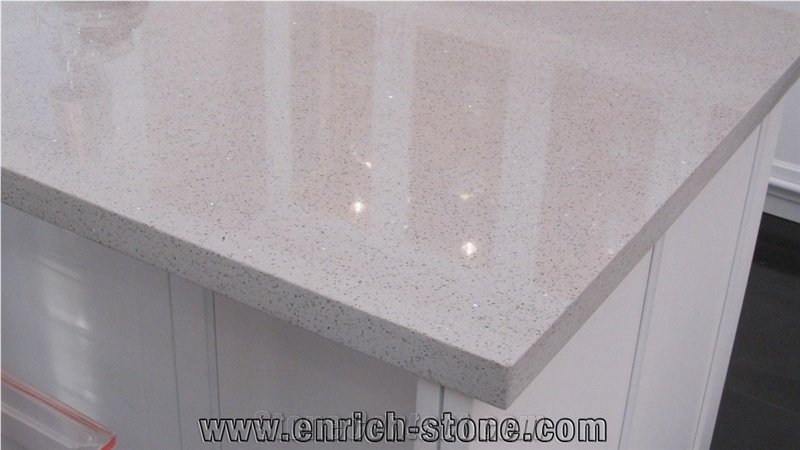 Sparkle Quartz Stone Kitchen Countertops, Sparkling White Quartz Stone Kitchen Tops