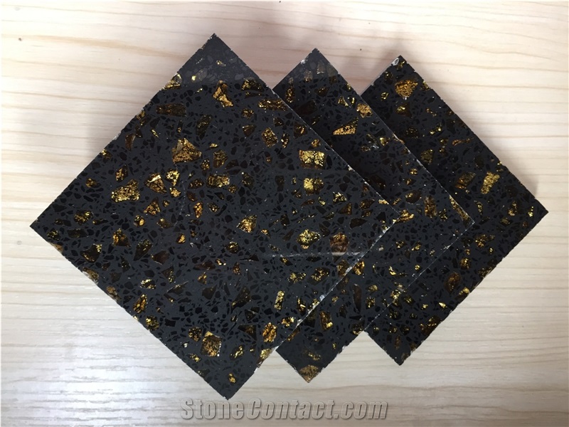 Black Golden Series Engineered Corian Stone Avoid Quick Changes in Temperature, Hard Pressure or Scratching, Standard Sizes 126 *63 and 118 *55 for Wall & Inside Floor & Countertop