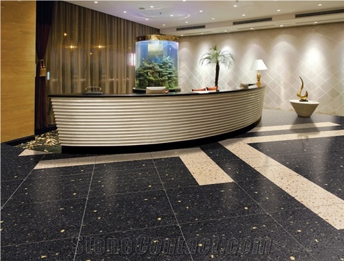 Black Golden Series Engineered Corian Stone Avoid Quick Changes in Temperature, Hard Pressure or Scratching, Standard Sizes 126 *63 and 118 *55 for Wall & Inside Floor & Countertop