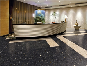 Black Golden Series Engineered Corian Stone Avoid Quick Changes in Temperature, Hard Pressure or Scratching, Standard Sizes 126 *63 and 118 *55 for Wall & Inside Floor & Countertop