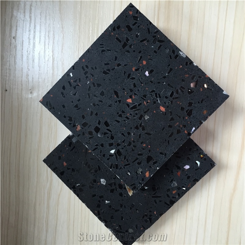 Black Zircon Series Quartz for Cut to Size Project Like Counter Top,Tabletop,Floor and Wall with Polished Quartz Surfaces Crystal Collection Slab Sizes 126 *63 and 118 *55,More Durable Than Granite