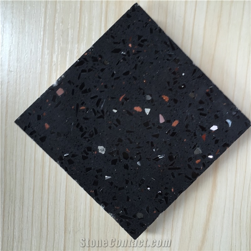 Black Zircon Series Quartz for Cut to Size Project Like Counter Top,Tabletop,Floor and Wall with Polished Quartz Surfaces Crystal Collection Slab Sizes 126 *63 and 118 *55,More Durable Than Granite