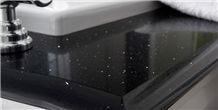 Bst F0082 China Black Quartz Stone Tiles & Slabs Golden Series in Standard Size 3000*1400mm and 3200*1600mm with Thickness 12/15/20/25/30mm More Durable Than Granite,Anti Corruption,Anti Fading,Scratc
