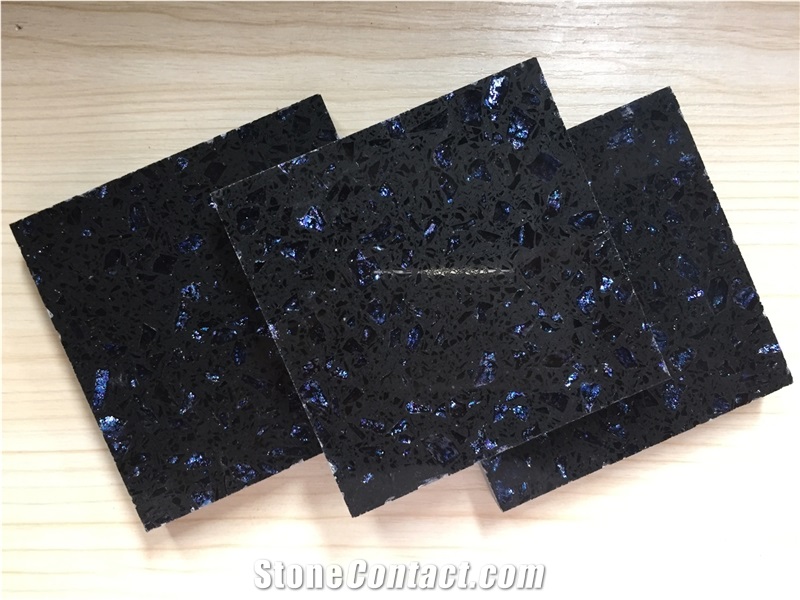 Bst F0083 Chemical and Stain Resistant China Black Quartz Stone Tiles & Slabs for Polished Surfaces Vanity Tops Kitchen Tops with 1/4"Bevel Edges and Customized Edges Available 2cm Thick