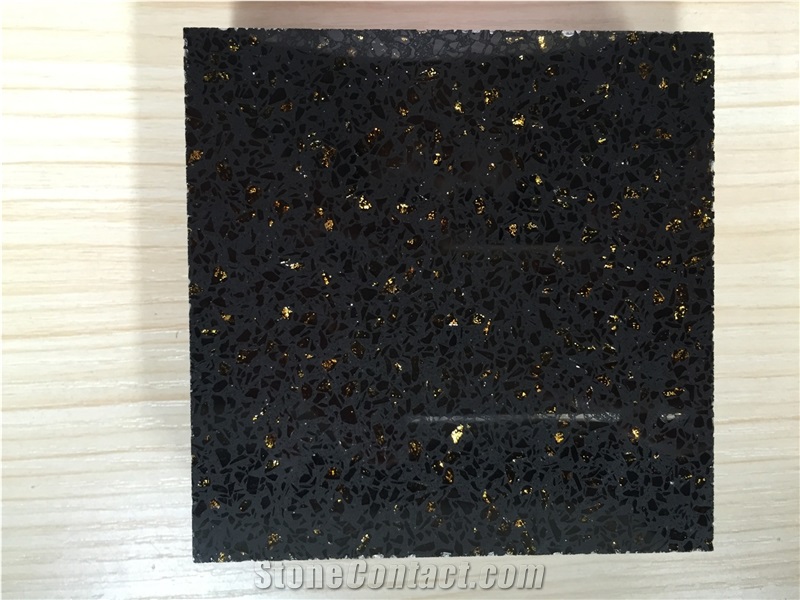 China Quartz Stone Slab & Tile Black Golden Series Low Water Absorption But Cheap Pricing Directly from China Manufacturer More Durable Than Granite Non-Porous and Easy to Clean and Maintain