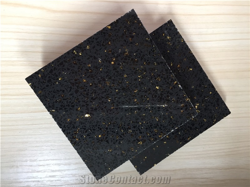 China Quartz Stone Slab & Tile Black Golden Series Low Water Absorption But Cheap Pricing Directly from China Manufacturer More Durable Than Granite Non-Porous and Easy to Clean and Maintain