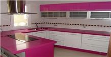 China Red Man-Made Quartz Stone Countertops,Qualified for European Standards,More Durable Than Granite,Thickness 2/3cm with the Perfect Final Touch Of Various Edge Styles, Red Quartzite Kitchen Counte