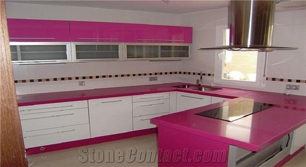 China Red Quartz Stone Countertops in Standard Size 3000*1400mm and 3200*1600mm with Thickness 12/15/20/25/30mm Unique Surfaces with the True Elegance,More Durable Than Granite,Minus the Maintenance