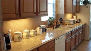 Enviroment-Friendly & Safety Quartz Stone Slabs and Tiles, Golden Series in Standard Size 3000*1400mm and 3200*1600mm with Thickness 12/15/20/25/30mm for Kitchen Countertop More Durable Than Granite