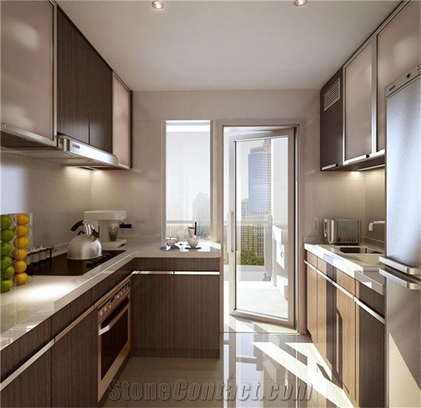 Luxury and Exquisite Design Of China Pure White Artificial Quartz Stone Countertops for Pre-Fabricated Top Right for Your Home and Budget Countertop Slab Size 118*55 and 126*63 More Durable Than Grani