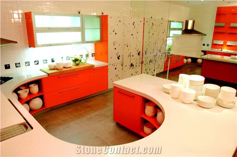 Luxury and Exquisite Design Of China Pure White Man-Made Quartz Stone Bathroom Top and Round Table Top Non-Porous and Easy to Clean Directly from China Manufacturer at Good Price
