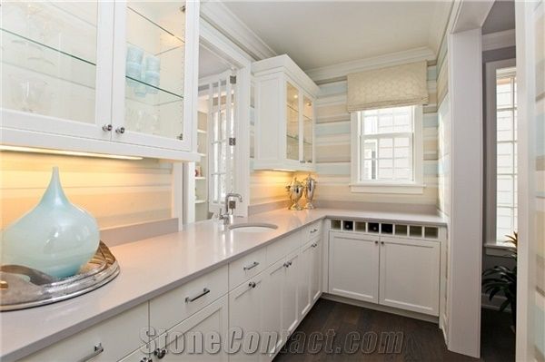 Luxury and Exquisite Design Of China White Manmade Stone Quartz Stone Countertops for New Application in Kitchen, Bathroom, Bar, School, Hospital and Other Public Place Projects Directly from China Ma
