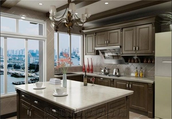 Luxury and Exquisite Design with China Pure White Engineered Quartz Stone Bathroom Tops with Iso/Nsf Certificate for Cut-To-Size Countertop in Standard Size 3000*1400mm and 3200*1600mm with Thickness 
